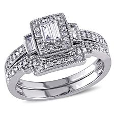 0.38ctw Baguette & Round Diamond 10K Gold Bridal Set