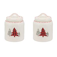 10 Strawberry Street Stitched Tree Christmas Canister, Set of 2