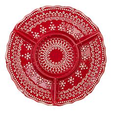 10 Strawberry Street Yuletide Stitch 4-Section Platter, Red