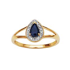 10K Gold Pear-Shaped Gemstone and Diamond Halo Ring