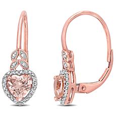 10K Rose Gold Diamond Accent and Morganite Leverback Heart Earrings