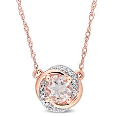 10K Rose Gold Morganite and Diamond Swirl Halo Necklace