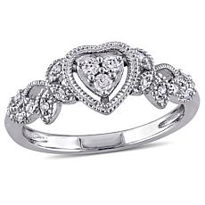 10K White Gold .14ctw Diamond Floral Shank Heart Ring      