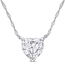10K White Gold 2ctw Moissanite Heart Solitaire Pendant with 17" Chain