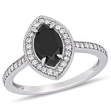 10K White Gold Black and White Diamond Double Marquise Ring