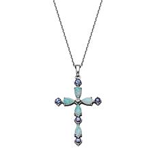 10K White Gold Multigemstone Cross Pendant with Chain