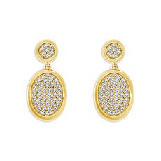10K Yellow Gold 1/3ctw Pave' Diamond Oval Drop Earrings