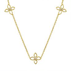 10K Yellow Gold 1/8ctw Diamond Flower Station Cable Chain Necklace