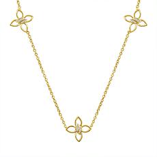 10K Yellow Gold 1/8ctw Diamond Flower Station Cable Chain Necklace