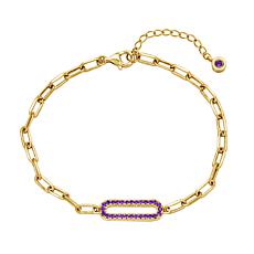 10K Yellow Gold Colored Gemstone Station Paperclip Link Bracelet