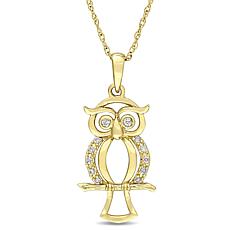 10K Yellow Gold Diamond-Accented Owl Pendant with Chain