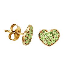 10K Yellow Gold Pavé Heart Gemstone Stud Earrings 
