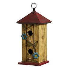 11.75"H Distressed Solid Wood Cottage Decorative Birdhouse w/ 3D Meta