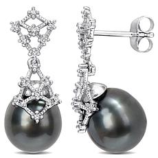 14K Gold 9-10mm Cultured Tahitian Pearl Diamond Filigree Earrings