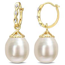 14K Gold 9-9.5mm South Sea Cultured Pearl Diamond Twist Earrings