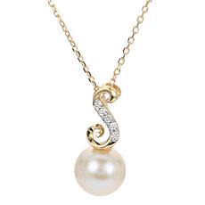 14K Gold Cultured Freshwater Pearl and Diamond Pendant with Chain