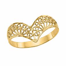 14K Gold Polished Filigree Chevron Ring