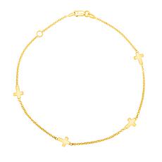 14K Gold Sideways Cross Anklet 
