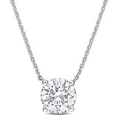 14K White Gold 2ctw Moissanite Round Solitaire Pendant with 17" Chain