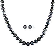 14K White Gold 8-10mm Cultured Tahitian Pearl Necklace and Earrings