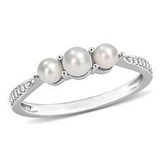 14K White Gold Cultured Freshwater Pearl Diamond-Accented 3-Stone Ring