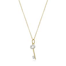 14K Yellow Gold 0.05ctw Diamond Key Pendant with 18" Chain