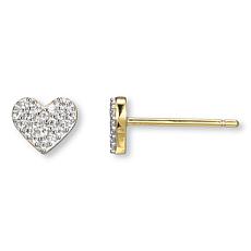 14K Yellow Gold 0.13ctw Diamond Petite Heart Stud Earrings