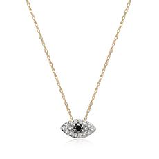 14K Yellow Gold 0.20ctw Black and White Diamond Evil Eye Necklace