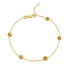 14K Yellow Gold Citrine Station 7" Chain Bracelet with Lobster Clasp