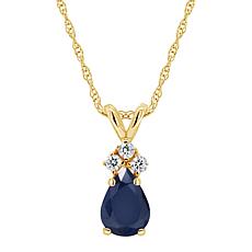 14K Yellow Gold Gem and Diamond Accent 7x5mm Pear Pendant with Chain