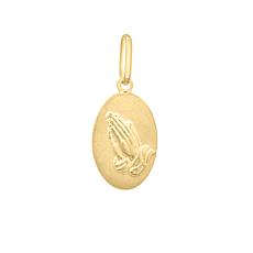 14K Yellow Gold Praying Hands Medal Pendant