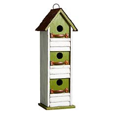 18"H Distressed Wood Cottage with Shutter Decorative Birdhouse