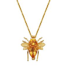 18K Gold-Plated Citrine Honeybee Pendant with 18" Chain