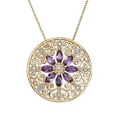 18K Gold-Plated Colored Gemstone and Diamond Accent Mandala Necklace