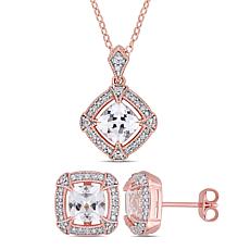 18K Rose Gold-Tone Cushion-Cut Created White Sapphire & Diamond Set