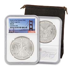 1986-S MS69 NGC Silver Eagle with White Core and Bay Bridge Label