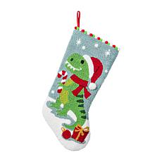 21" Hooked Dinosaur Christmas Stocking with Pom-Pom Trim