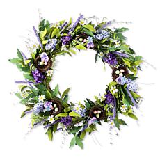 24" Easter Wreath with Lavender, White Flowers & Bird Nests