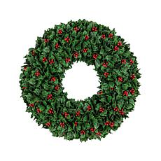 24-in UV Resistant Holly Berry Wreath  by Nearly Natural