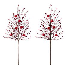 28" Valentine's Picks with Red Berries & Heart Accents, 2-piece Set