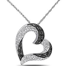 .33ctw Black and White Diamond  Ribbon Heart Pendant