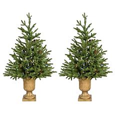 4' Noble Fir Artificial Trees Metallic Urn Base MultiColored LED 2Pack