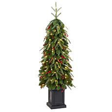 4' Pre-lit Green Artificial Christmas Porch Tree w/ Warm White Lights