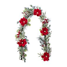 6' Christmas Red Mannolia & Berry Garland