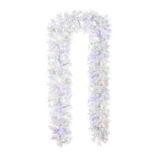 9ft Pre-Lit Snow Flocked White Pine Garland with LED Lights