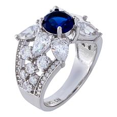 Absolute™ Sterling Silver Simulated Sapphire CZ Floral Style Ring