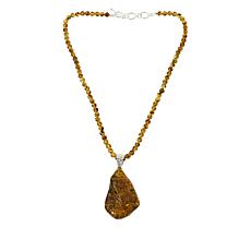 Amber Extraordinaire Freeform Amber Pendant with Amber Bead Necklace