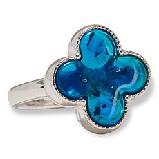 Amber Extraordinaire Sterling Silver Blue Clover Ring