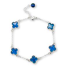 Amber Extraordinaire Sterling Silver Blue Clover Station Bracelet