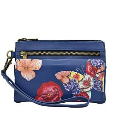 Anna by Anuschka Hand Painted Leather Organizer Wallet Wristlet